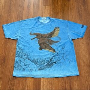 Vintage Local Color XL Shirt Blue Sea Otter Oregon Museum All Over Single Stitch
